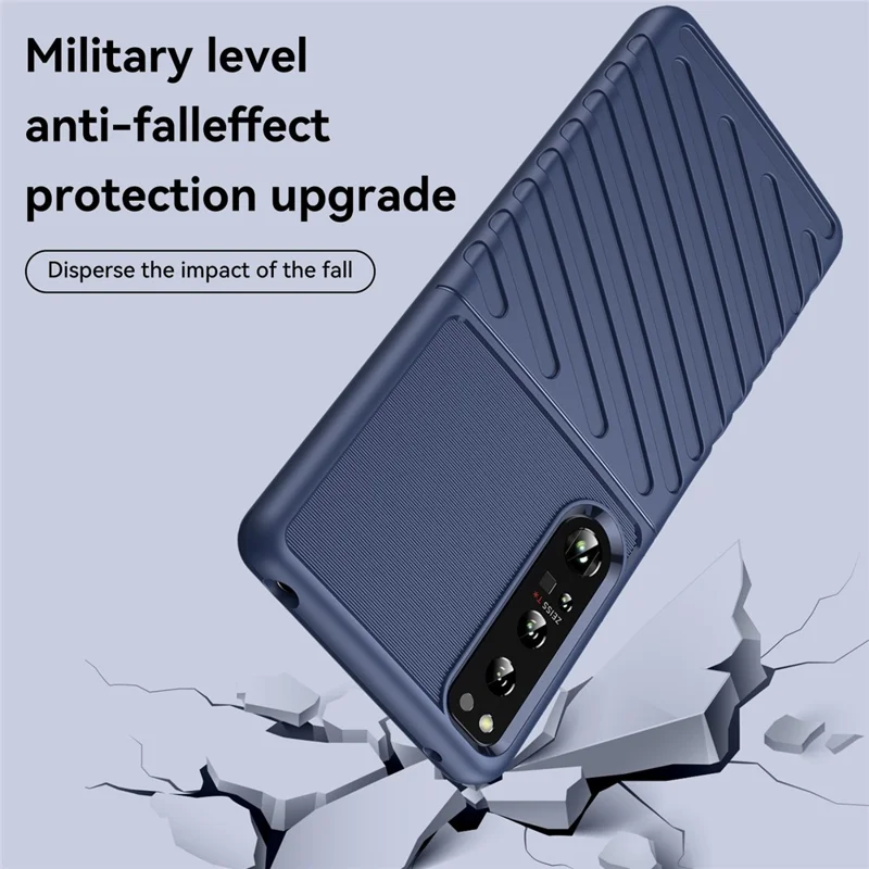 For Sony Xperia 1 IV Thunder Series Twill Texture Thickened TPU Anti-drop Protection Phone Cover Smartphone Case - Blue