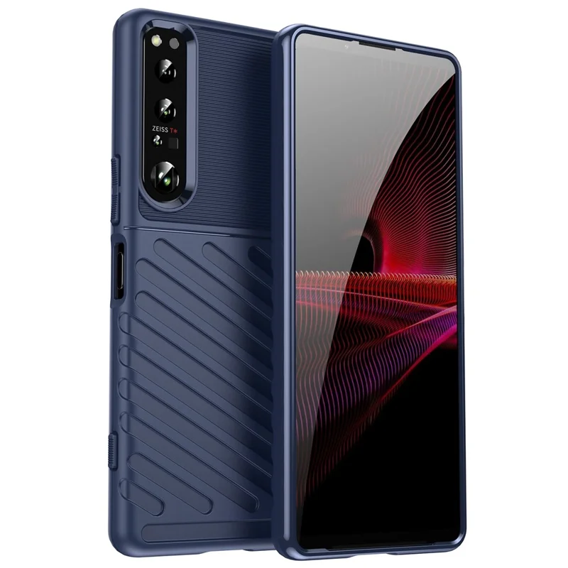 For Sony Xperia 1 IV Thunder Series Twill Texture Thickened TPU Anti-drop Protection Phone Cover Smartphone Case - Blue