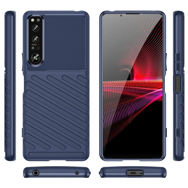 For Sony Xperia 1 IV Thunder Series Twill Texture Thickened TPU Anti-drop Protection Phone Cover Smartphone Case - Blue