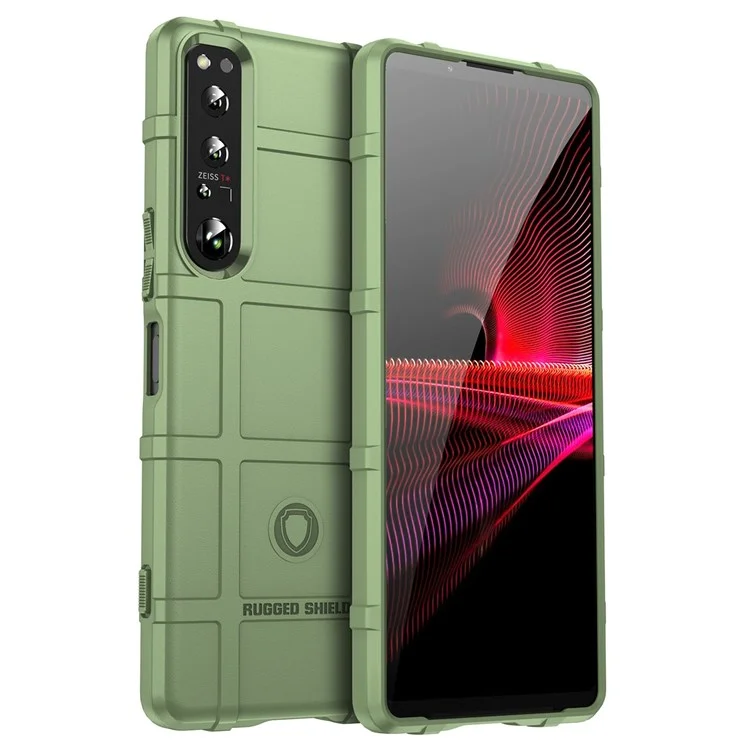 For Sony Xperia 1 IV Rugged Square Grid Phone Case Anti-scratch Thickened TPU Cover - Green