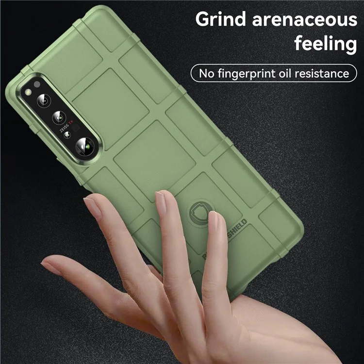 For Sony Xperia 1 IV Rugged Square Grid Phone Case Anti-scratch Thickened TPU Cover - Green