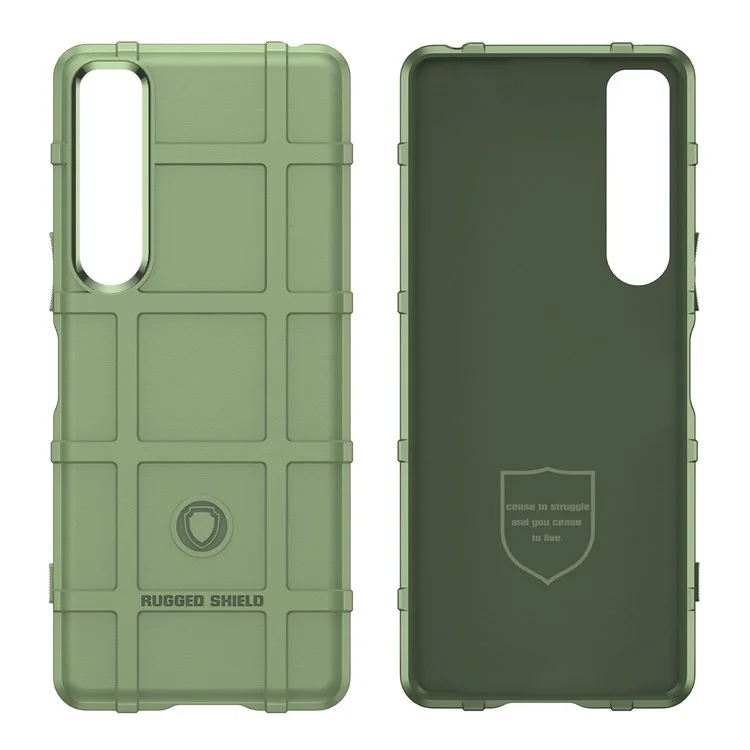 For Sony Xperia 1 IV Rugged Square Grid Phone Case Anti-scratch Thickened TPU Cover - Green