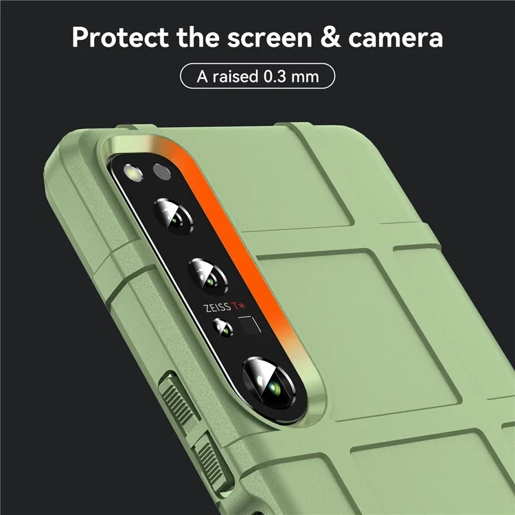 For Sony Xperia 1 IV Rugged Square Grid Phone Case Anti-scratch Thickened TPU Cover - Green