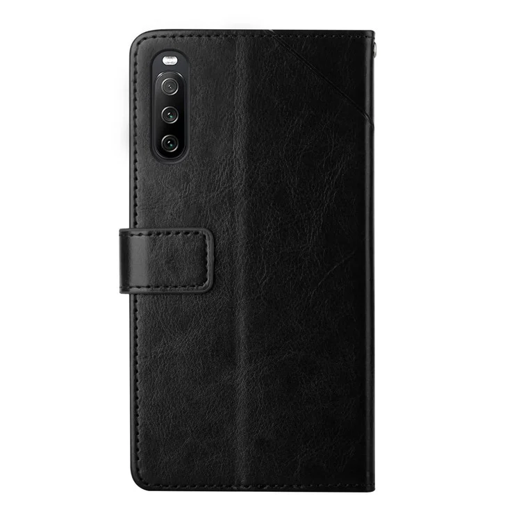 HT01 For Sony Xperia 10 IV PU Leather Phone Shell Fall Prevention Y-Shaped Lines Imprinting Wallet Stand Phone Cover - Black