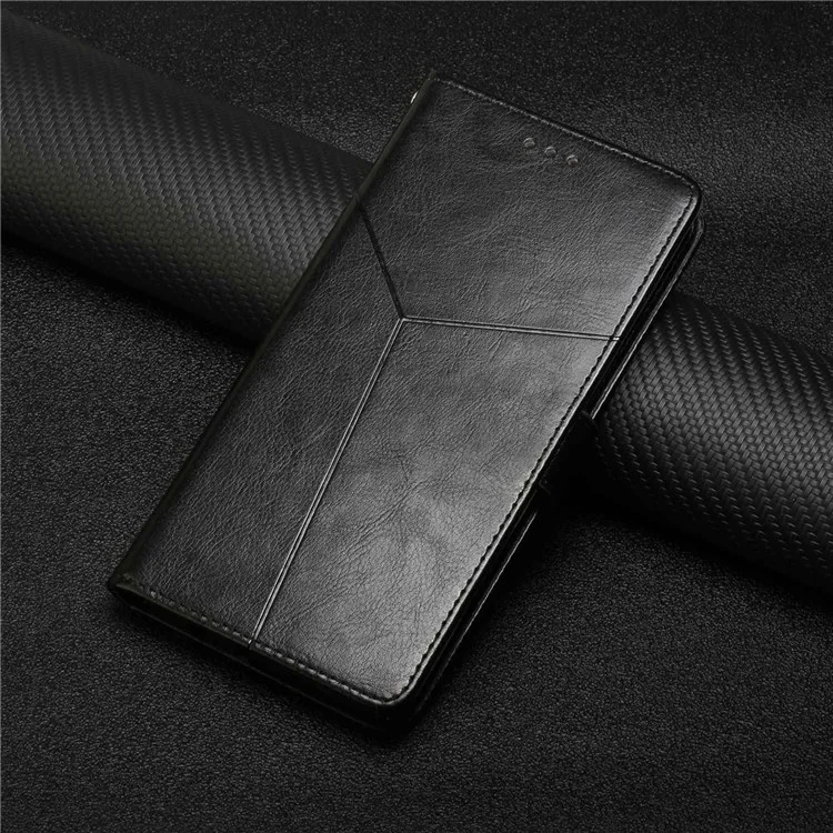 For Sony Xperia 1 IV Imprinted Y-Shaped Lines Design PU Leather Cover Stand Feature Flip Hand Strap Wallet Purse Case - Black