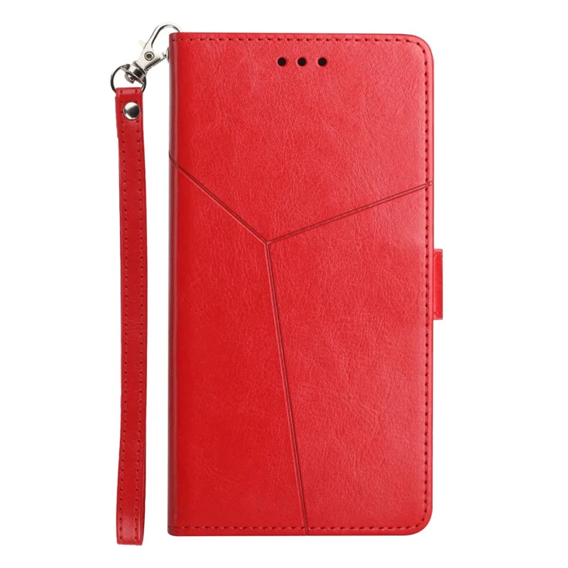 For Sony Xperia 1 IV Imprinted Y-Shaped Lines Design PU Leather Cover Stand Feature Flip Hand Strap Wallet Purse Case - Red