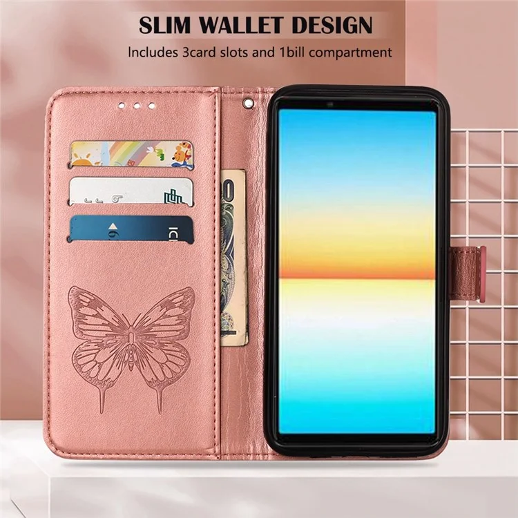 YB Imprimindo Série-4 Para Sony Xperia 10 IV PU PU Capa Tape Função Função de Flor Borterfly Padrão de Flor de Borrefe - Rosa Ouro