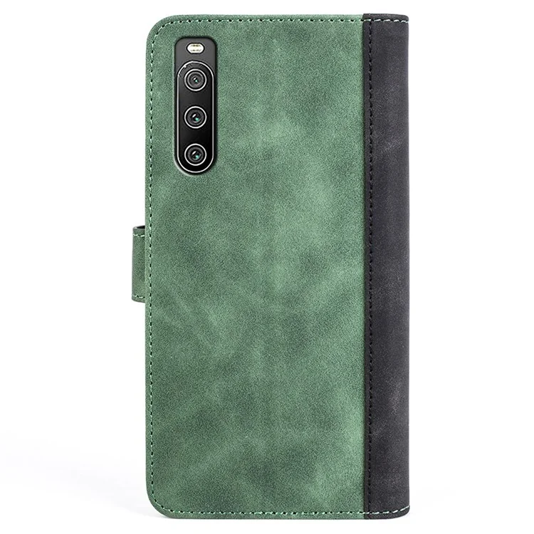 Pour Sony Xperia 10 IV Splicing Design Wallet Style Full Protection Leather Magnetic Drop-proof Cell Phone Case with Stand - Green