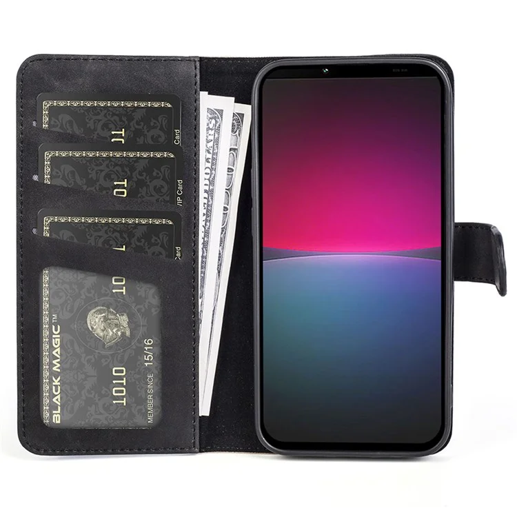 For Sony Xperia 10 IV Splicing Design Wallet Style Full Protection Leather Magnetic Drop-proof Cell Phone Case with Stand - Black