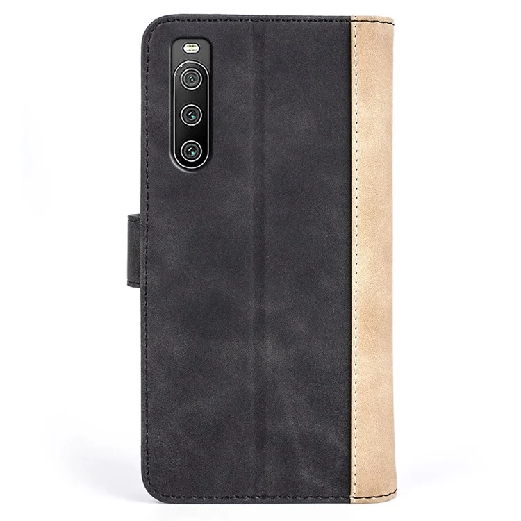 For Sony Xperia 10 IV Splicing Design Wallet Style Full Protection Leather Magnetic Drop-proof Cell Phone Case with Stand - Black