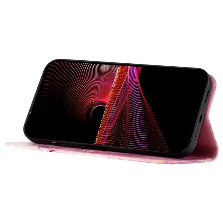Muster-Drucklederserie-5 für Sony Xperia 10 IV Leder-Cover Marmorstruktur Telefon-Brieftasche Standfunktion Schutzhülle - Rosa/Lila/Gold 001