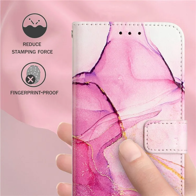 Impressão De Padrões Série De Couro 5 Para Sony Xperia 10 IV Capa De Couro Padrão De Mármore Phone Stand Stand Protection Case - Rosa/roxo/ouro 001