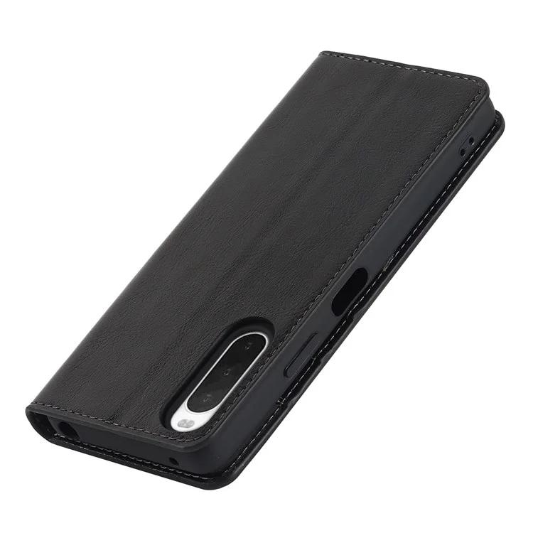 Für Sony Xperia 10 IV Echtes Leder Klapphülle Crazy Horse Textur Brieftasche Horizontale Betrachtung Stand Magnetische Absorptionsschale - Schwarz