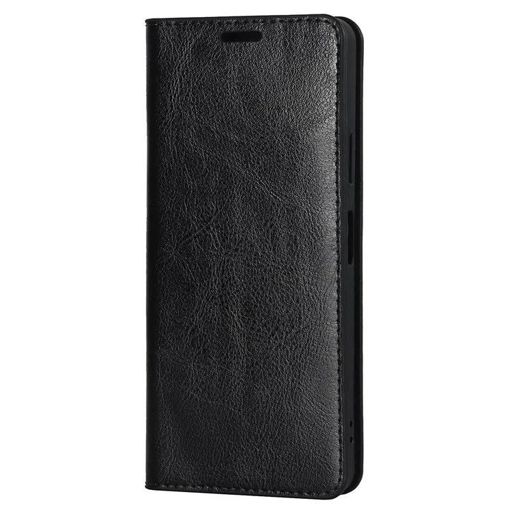 Para Sony Xperia 10 IV Capa de Couro Genuíno Crazy Horse Horse Textura Carteira Horizontal Horizontal Stand Magnetic Absortion Shell - Preto