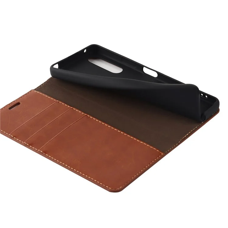 Pour Sony Xperia 10 IV Véritable Etui Cuir Rabat Texture Cheval Fou Vue Horizontale Support Magnétique Absorption Coque - Marron Clair