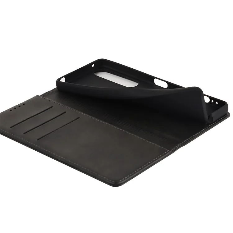 Für Sony Xperia 1 IV PU Leder Schutzschutzdeckel Automatisch Absorbiertes Brieftaschenständer Design Telefonhülle - Schwarz