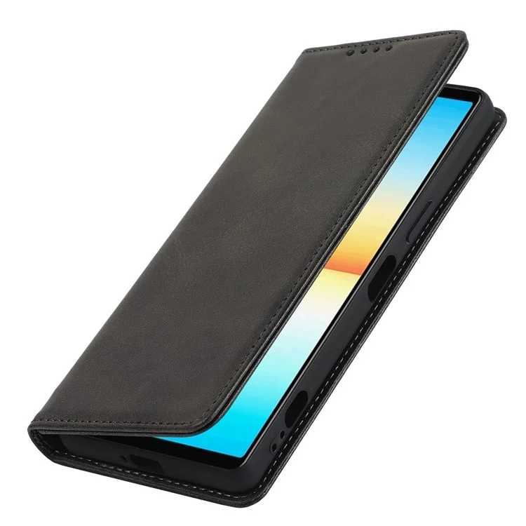 Für Sony Xperia 1 IV PU Leder Schutzschutzdeckel Automatisch Absorbiertes Brieftaschenständer Design Telefonhülle - Schwarz