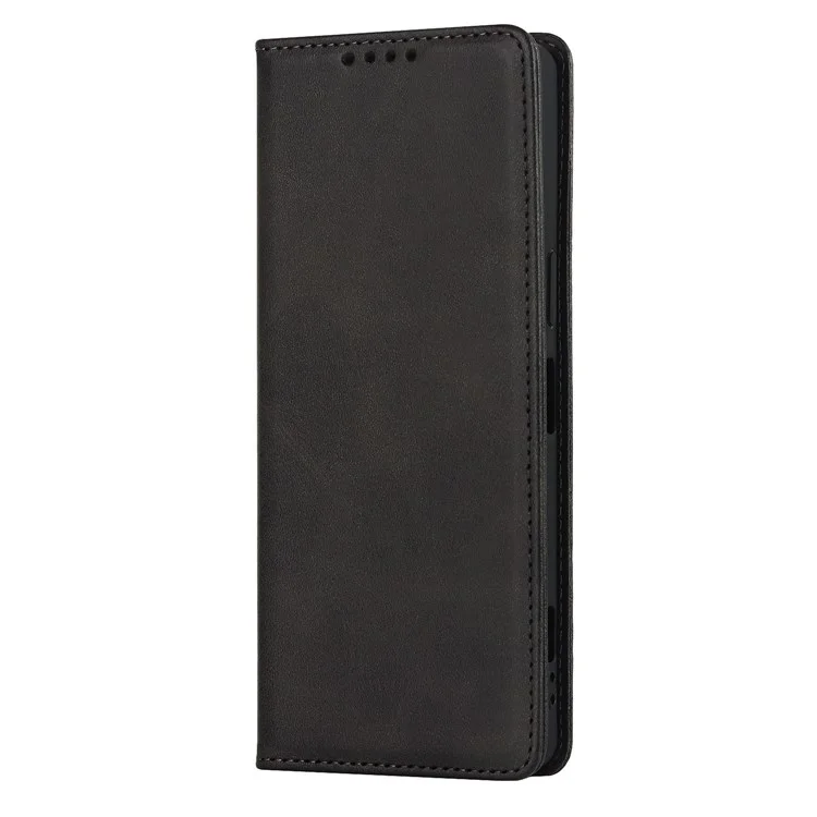 Für Sony Xperia 1 IV PU Leder Schutzschutzdeckel Automatisch Absorbiertes Brieftaschenständer Design Telefonhülle - Schwarz