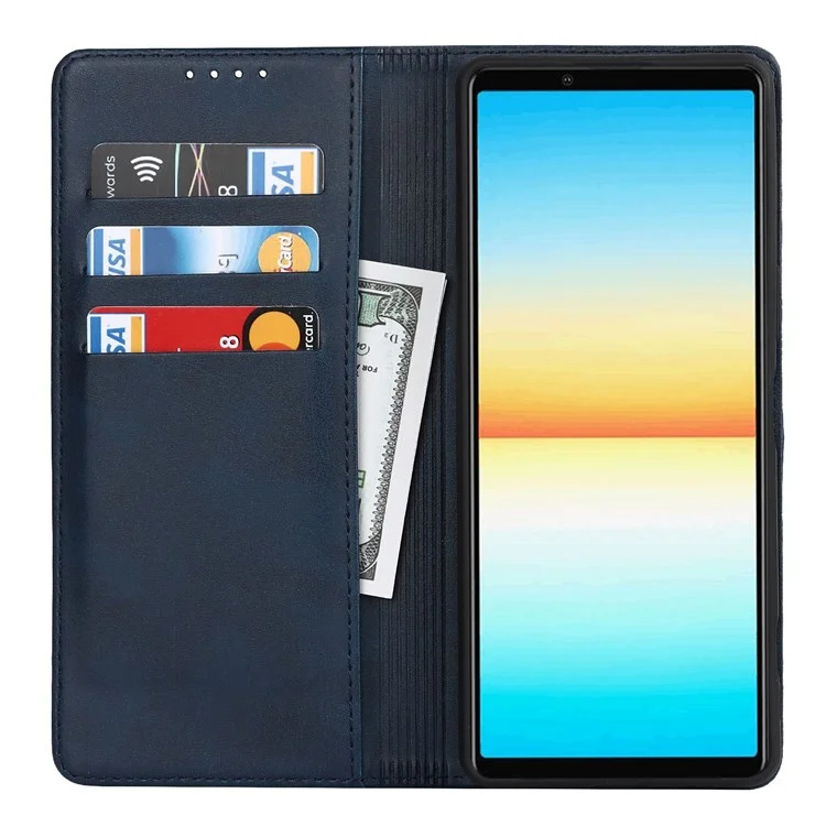 Écouteur de Téléphone Pour Sony Xperia 10 IV, Shel de Portefeuille de Portefeuille de Fermeture Magnétique - Bleu Foncé