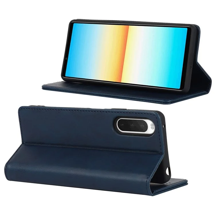 Phone Case for Sony Xperia 10 IV, Magnetic Closure Wallet Stand Cell Phone Covering Shell - Dark Blue