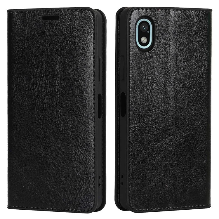 For Sony Xperia Ace III Genuine Leather Phone Case, Anti-scratch Wallet Stand Crazy Horse Texture Shell - Black