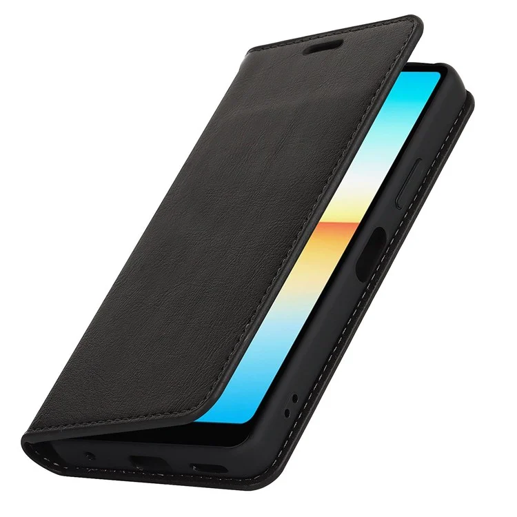 Для Sony Xperia Ace III Подлинный Кожаный Телефон, Противоязовая Кошелька Подставка Для Сумасшедшей Лошади. - Черный