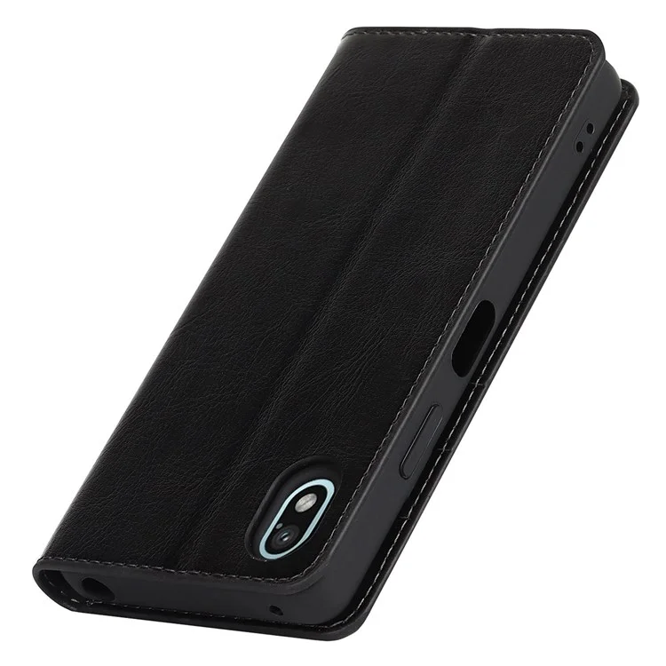 For Sony Xperia Ace III Genuine Leather Phone Case, Anti-scratch Wallet Stand Crazy Horse Texture Shell - Black