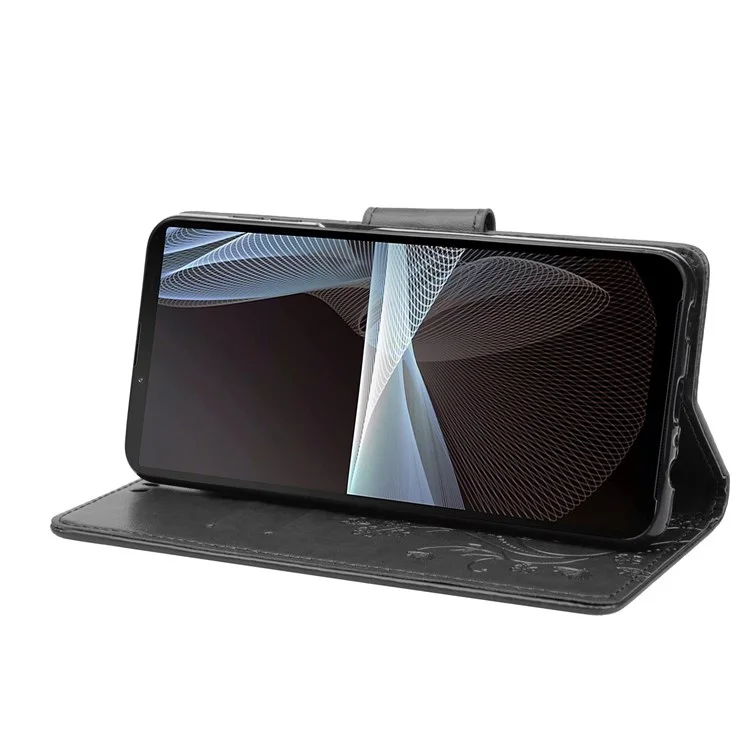 Para la Caja de Billetera Impresa de Flores de Mariposa de Sony Xperia 10 Iv, la Cubierta de Soporte de Cuero PU Con Correa Para la Mano - Negro