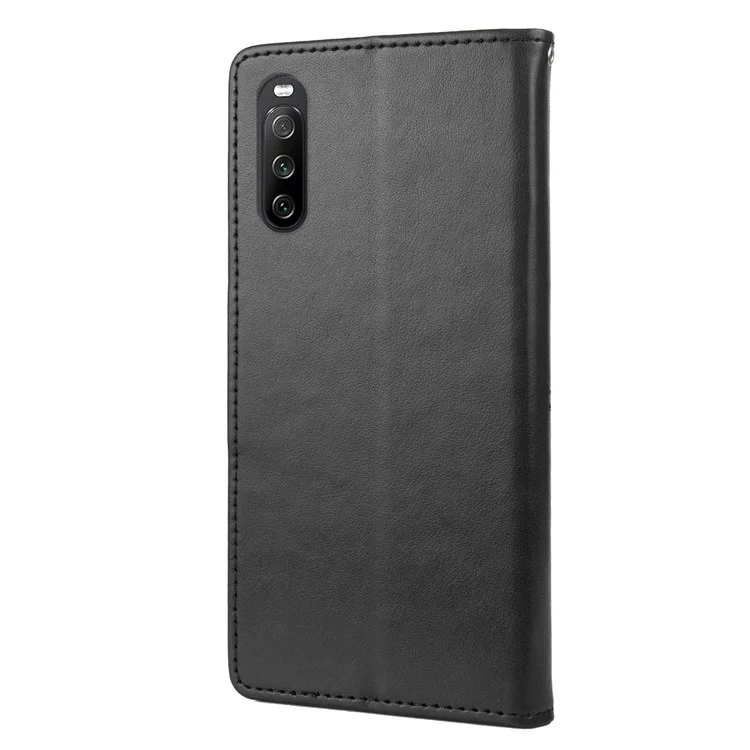 Para la Caja de Billetera Impresa de Flores de Mariposa de Sony Xperia 10 Iv, la Cubierta de Soporte de Cuero PU Con Correa Para la Mano - Negro