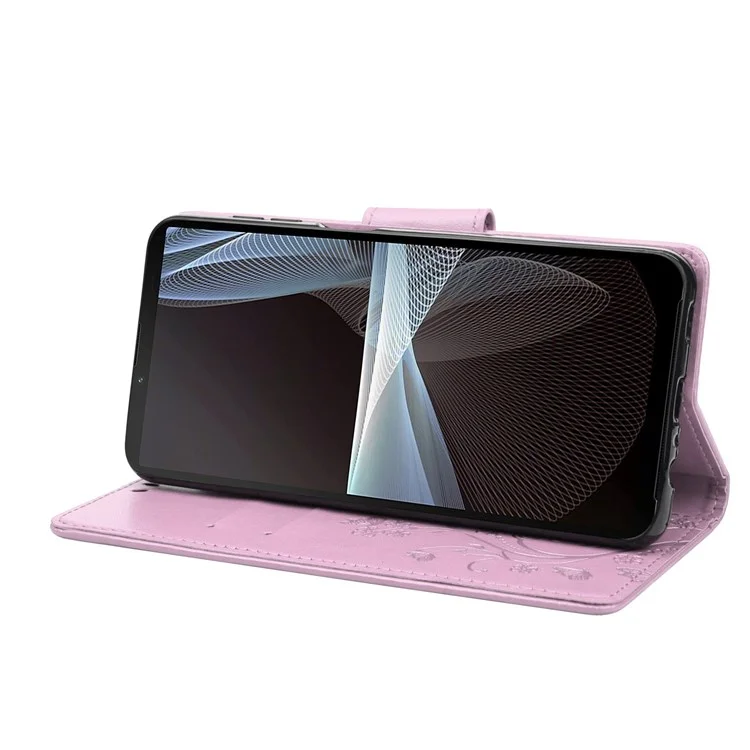 Para la Caja de Billetera Impresa de Flores de Mariposa de Sony Xperia 10 Iv, la Cubierta de Soporte de Cuero PU Con Correa Para la Mano - Púrpura Ligera