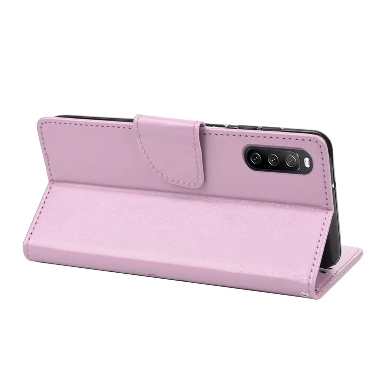 Para la Caja de Billetera Impresa de Flores de Mariposa de Sony Xperia 10 Iv, la Cubierta de Soporte de Cuero PU Con Correa Para la Mano - Púrpura Ligera