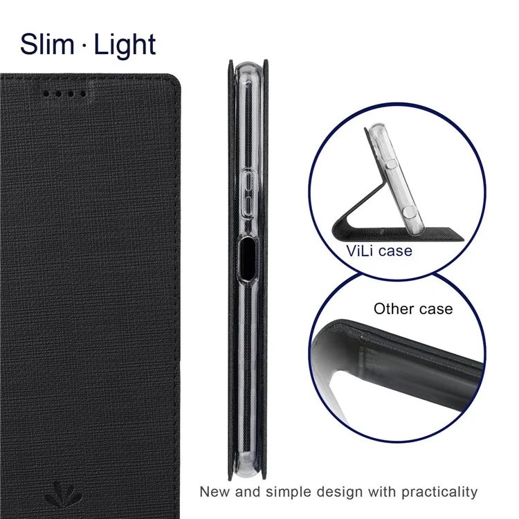 VILI DMX Serie für Sony Xperia 10 IV PU-Leder Auto Closing Magnetic Phone Case Kartenfach Ständer Schutzhülle - Schwarz