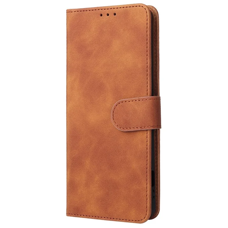 Skin Touch Feeling Wallet Case for Sony Xperia 1 IV, PU Leather Shockproof TPU Anti-Fall Folding Stand Cover - Brown