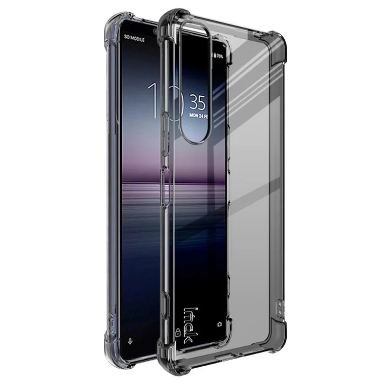 IMAK for Sony Xperia 1 IV Soft TPU Case Shock-Absorbing Four-Corner Airbag Protection Cover with Screen Protector - Transparent Black