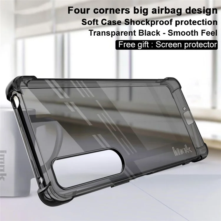 IMAK for Sony Xperia 1 IV Soft TPU Case Shock-Absorbing Four-Corner Airbag Protection Cover with Screen Protector - Transparent Black