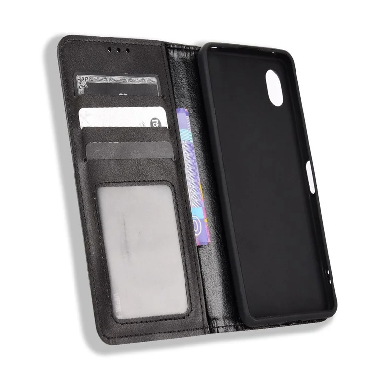 Para Sony Xperia Ace III Vintage PU Cuero Funda de Cuero Imprimido Mosaico Mosaico Magnético Libro de Soporte Flip Cover Flip - Negro