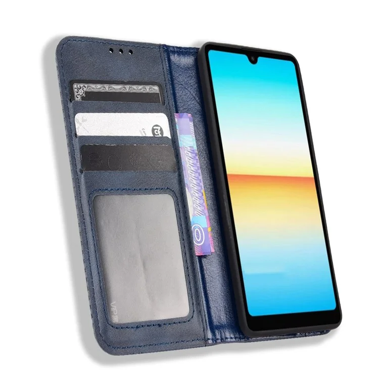 Für Sony Xperia Ace III Vintage PU Leder Brieftasche Geprägte Mosaik -magnetabsorptionsbuch Ständer Flip Cover - Blau