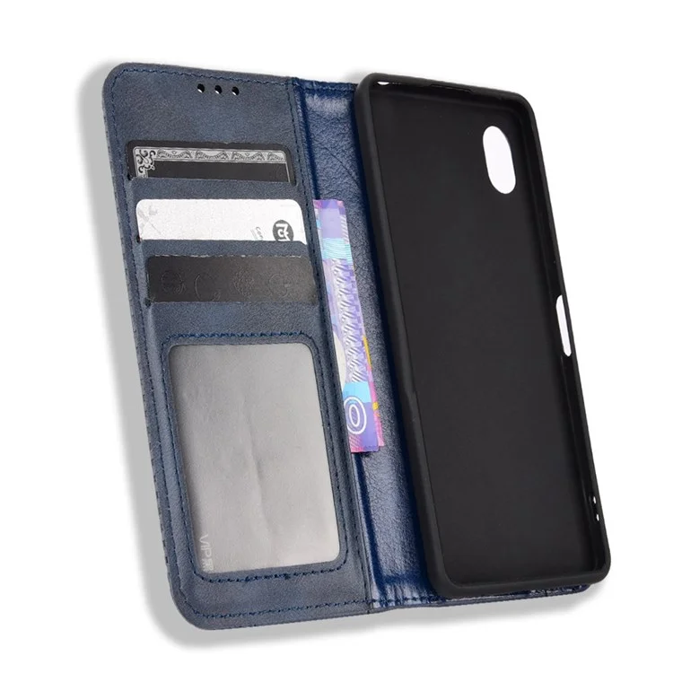 Für Sony Xperia Ace III Vintage PU Leder Brieftasche Geprägte Mosaik -magnetabsorptionsbuch Ständer Flip Cover - Blau