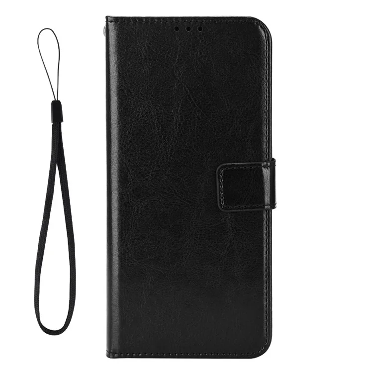 Brieftasche Telefonhülle Für Sony Xperia 10 IV, Crazy Horse Textur PU Leder Flip Ständer Telefonabdeckung Mit Riemen - Schwarz