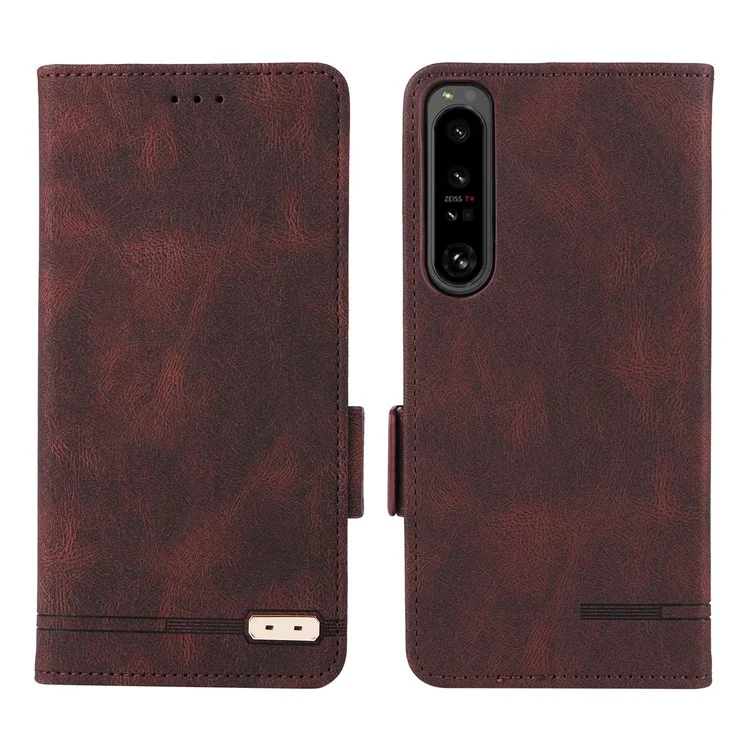 Für Sony Xperia 1 IV PU Lederschockdicht Hardware Design Telefon Hülle Wallet Stand Folio Flip Cover - Kaffee