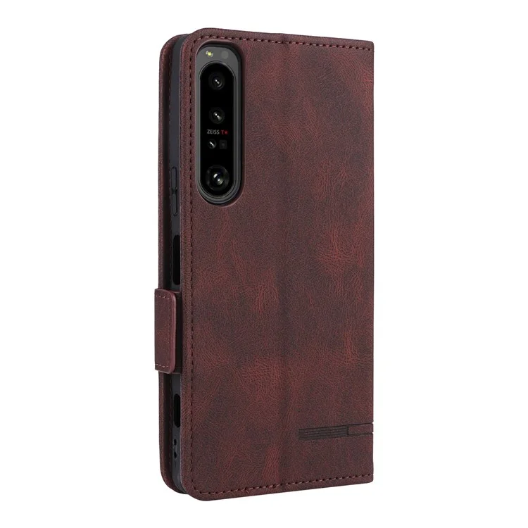Für Sony Xperia 1 IV PU Lederschockdicht Hardware Design Telefon Hülle Wallet Stand Folio Flip Cover - Kaffee