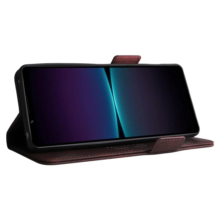 Für Sony Xperia 1 IV PU Lederschockdicht Hardware Design Telefon Hülle Wallet Stand Folio Flip Cover - Kaffee