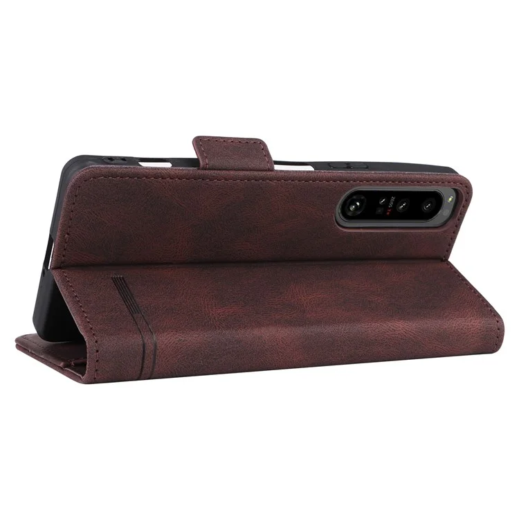 Für Sony Xperia 1 IV PU Lederschockdicht Hardware Design Telefon Hülle Wallet Stand Folio Flip Cover - Kaffee