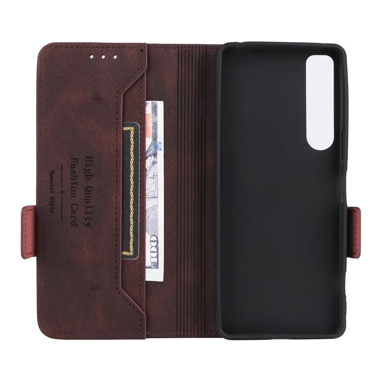 Für Sony Xperia 1 IV PU Lederschockdicht Hardware Design Telefon Hülle Wallet Stand Folio Flip Cover - Kaffee