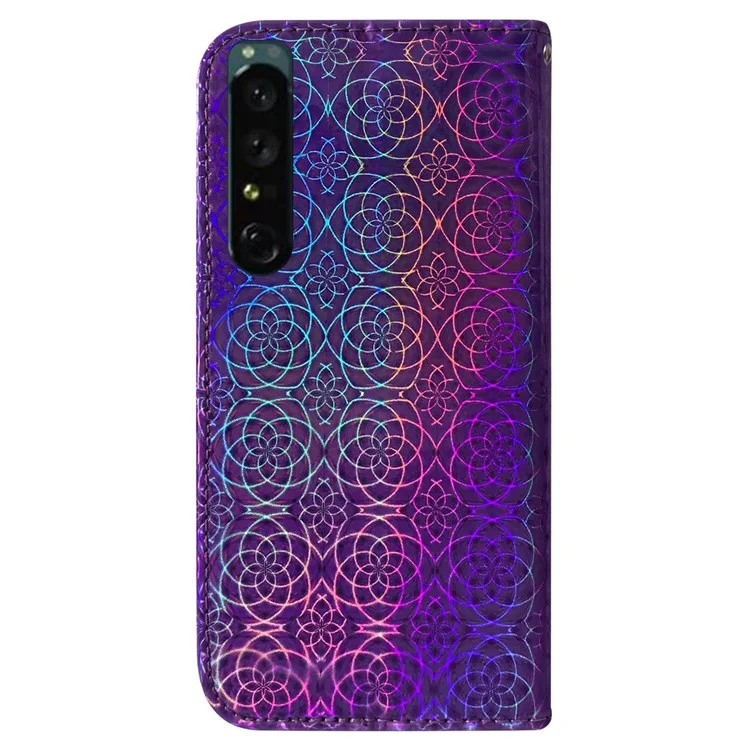 Für Sony Xperia 1 IV Anti-fall-stall-leder-flip-hülle Phone Schutzschale Schillernblumenmuster Magnetische Telefonabdeckung Mit Standbrieftasche - Violett
