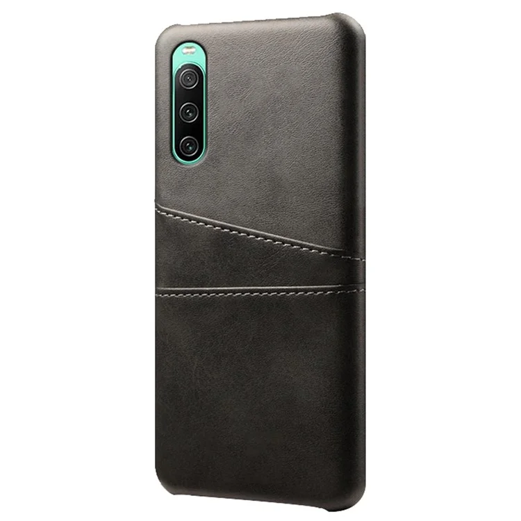 Für Sony Xperia 10 IV Sturzsicheres Handyhülle Verschleißfeste Slim-Kartenfächer Rückseitiges Gehäuse PU-Lederüberzogene Harte PC-Abdeckung Schale - Schwarz