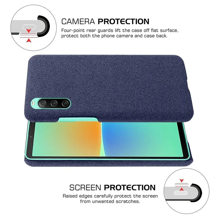 For Sony Xperia 10 IV Anti-fall Mobile Phone Case Shell Solid Color Hard PC+Cloth Phone Cover - Blue