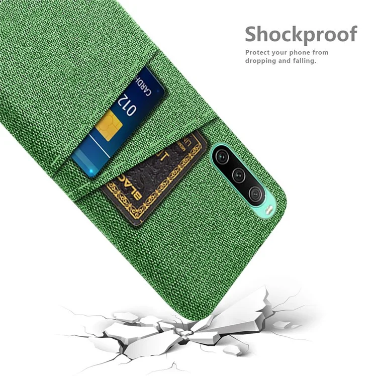 Case de Teléfonos Con Ranuras de Tarjeta Dual Para Sony Xperia 10 IV, Textura de Tela Anti-scratch Taps + PC Protective Cover - Verde