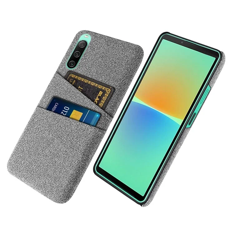 Case de Teléfonos Con Ranuras de Tarjeta Dual Para Sony Xperia 10 IV, Textura de Tela Anti-scratch Taps + PC Protective Cover - Gris Claro