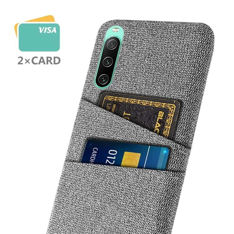 Case de Teléfonos Con Ranuras de Tarjeta Dual Para Sony Xperia 10 IV, Textura de Tela Anti-scratch Taps + PC Protective Cover - Gris Claro